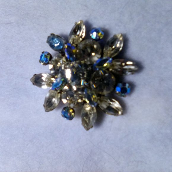 Vintage Yellow n Light Blue Rhinestone Star Brooch - Picture 4 of 6